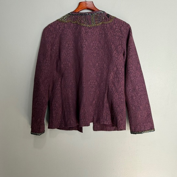 Chicos Purple Beaded Damask Open Front Jacket Size 0 XS S Ornate Evening Blazer - Picture 4 of 9